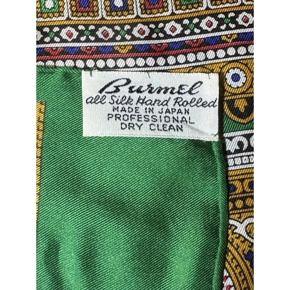 Vintage Burmel Scarf 100% Pure Silk Green Paisley Border Made in Japan 46”